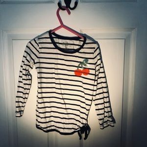 Striped shirt with sequined cherries